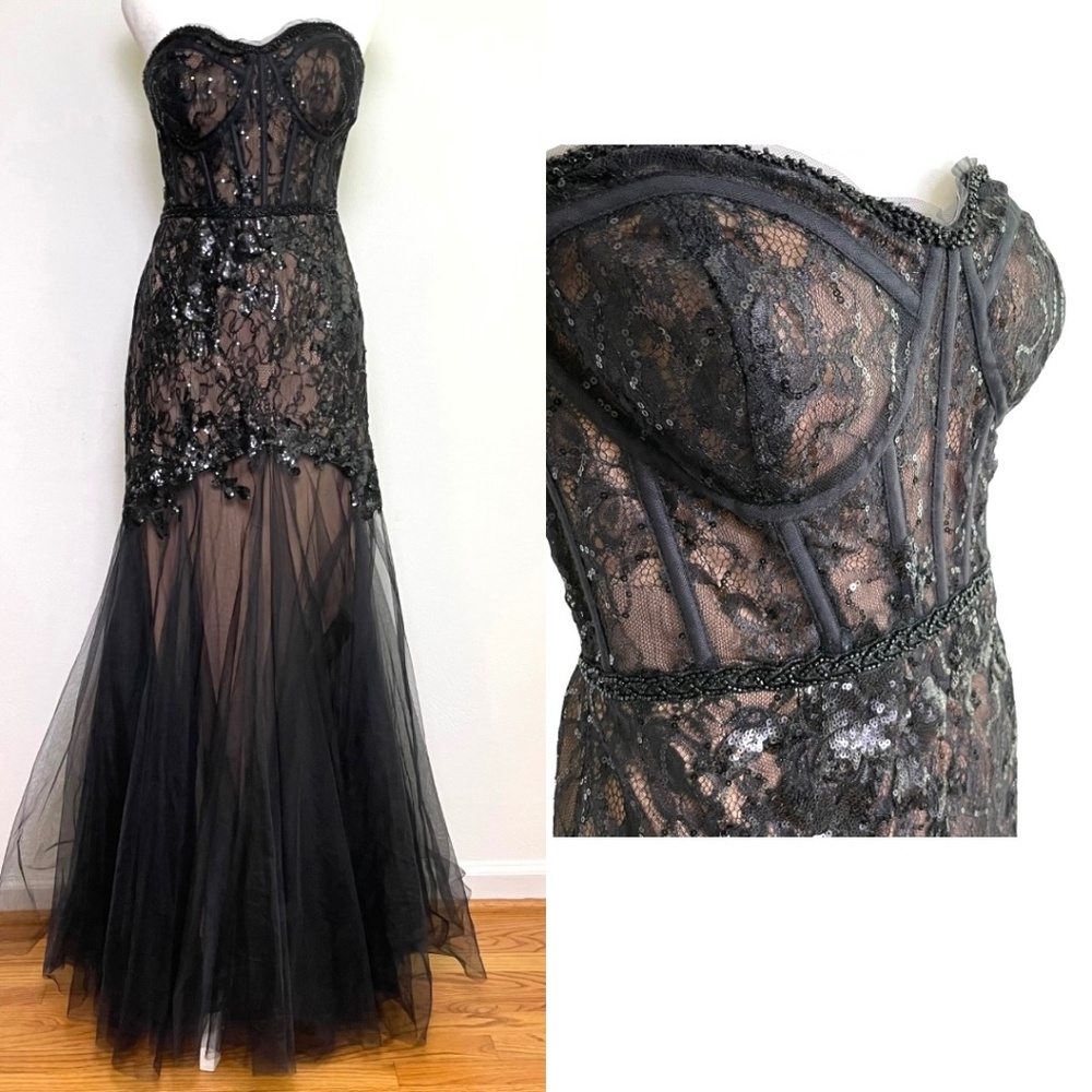 DAVID'S BRIDAL Galina Signature Strapless Corset Gown Tulle Dress #WBM3095 Prom - Picture 1 of 16